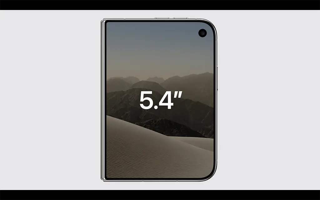 Внешний OLED-экран 5,4 дюйма складного смартфона Apple iPhone Duo в сложенном формате.