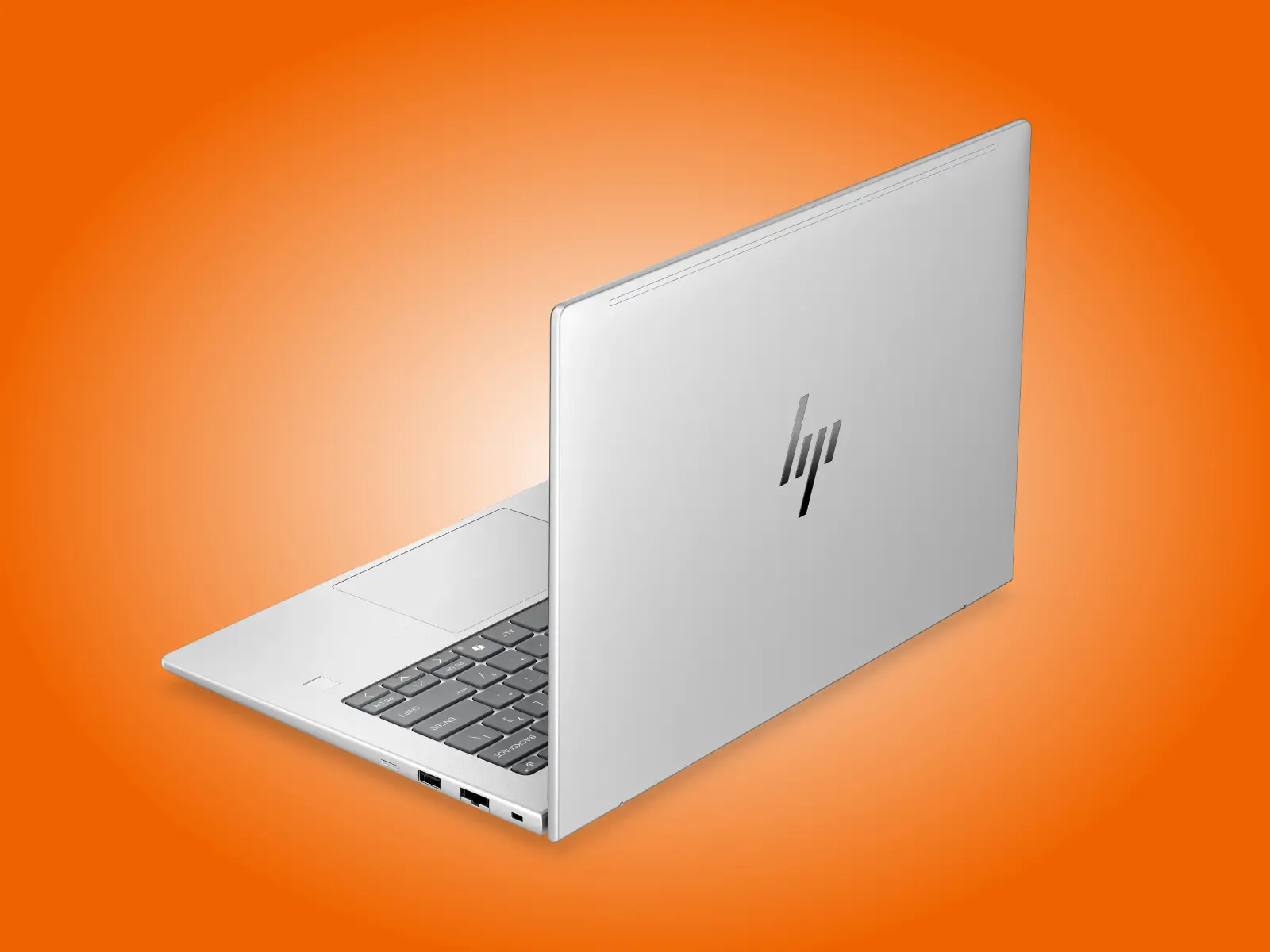 Премиальный бизнес-ноутбук HP EliteBook 6 G2a 14 на оранжевом фоне, оптимизированный для работы вне офиса с поддержкой 5G и высокой яркостью экрана.