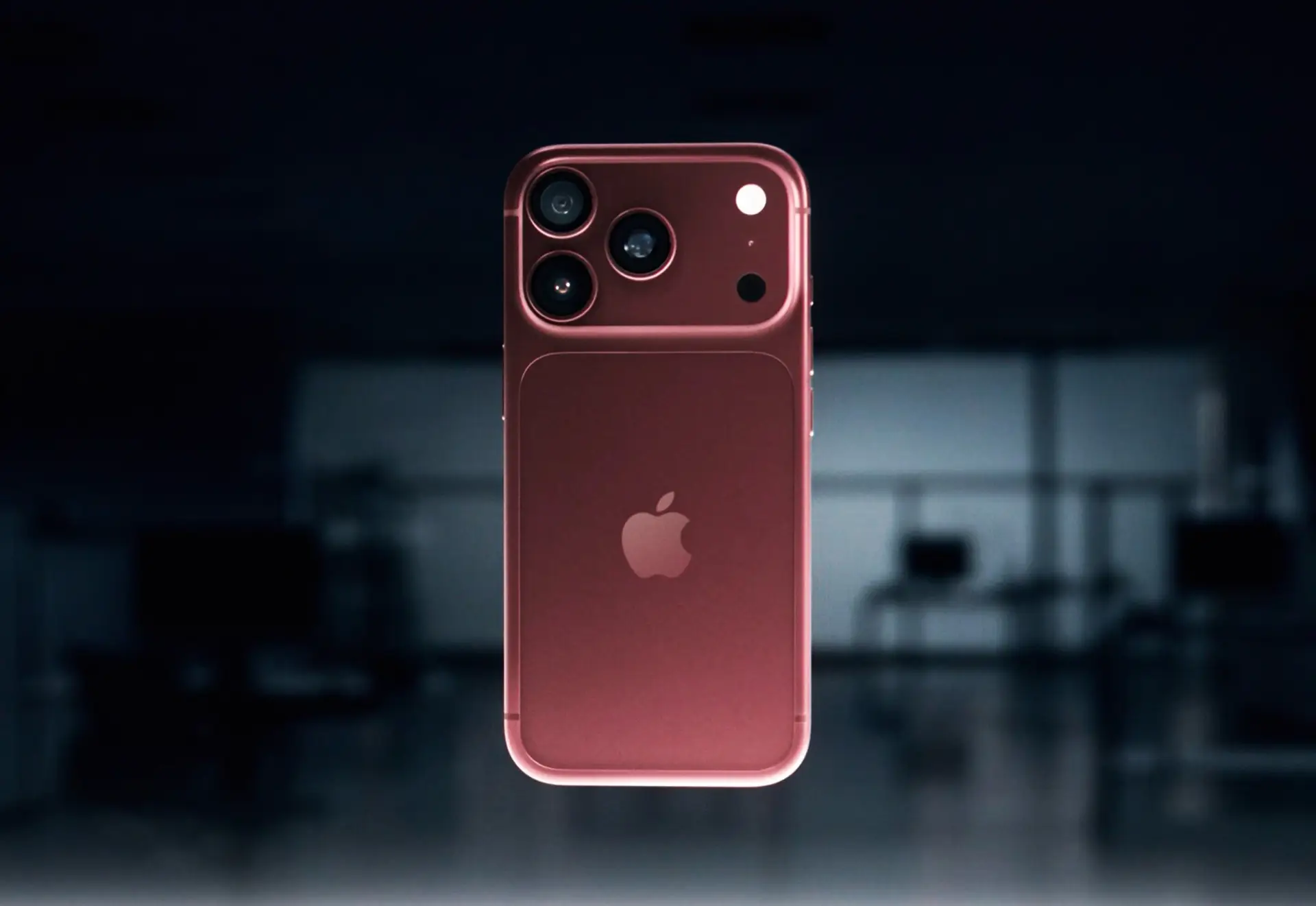 Задняя панель Apple iPhone 18 Pro в темно-бордовом титановом корпусе Burgundy с обновленным блоком 48 Мп камер.